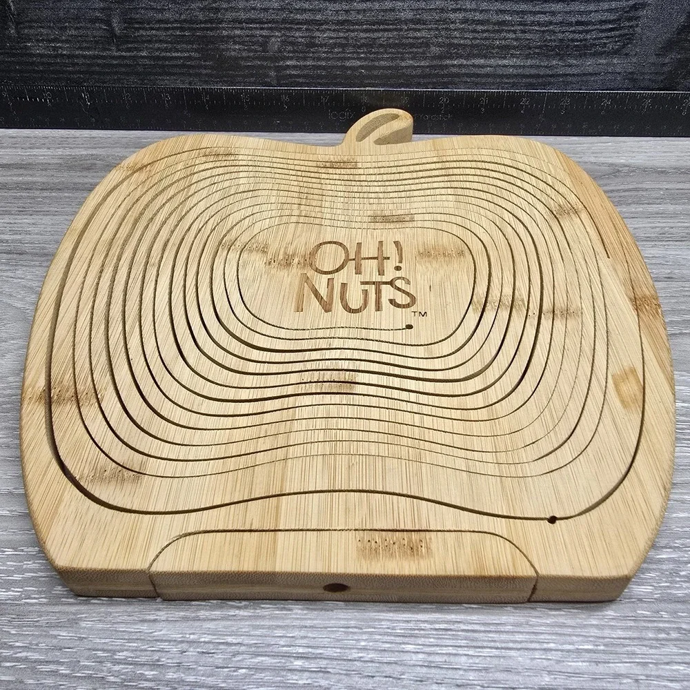 OH! NUTS Apple Shaped Collapsible Wooden Fruit Nut Bowl Trivet